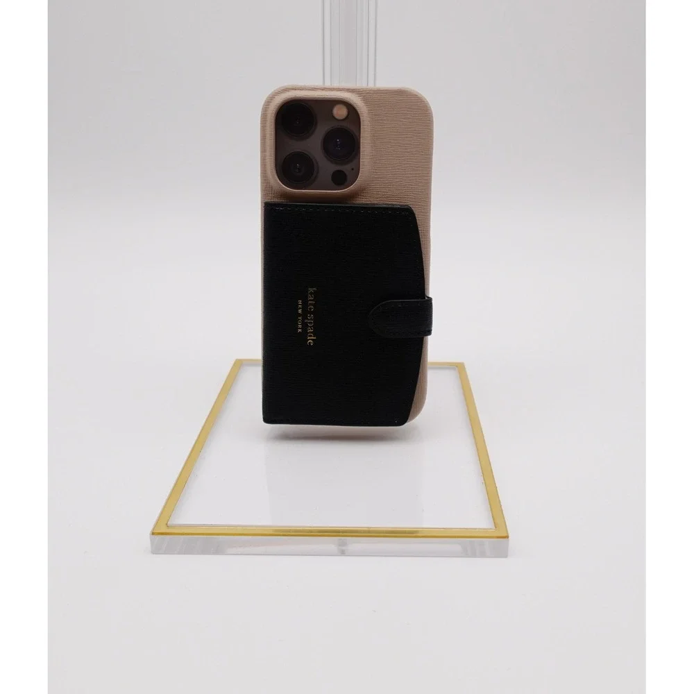 Kate Spade Morgan Colorblocked iPhone 14 Pro Cardholder Case Beige Black NIB